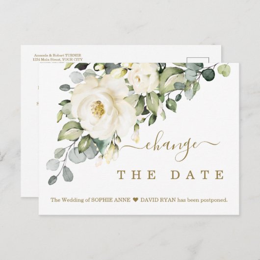 Weiße Flora verändert das Datum der Hochzeit versc Postkarte (Vorne/Hinten)