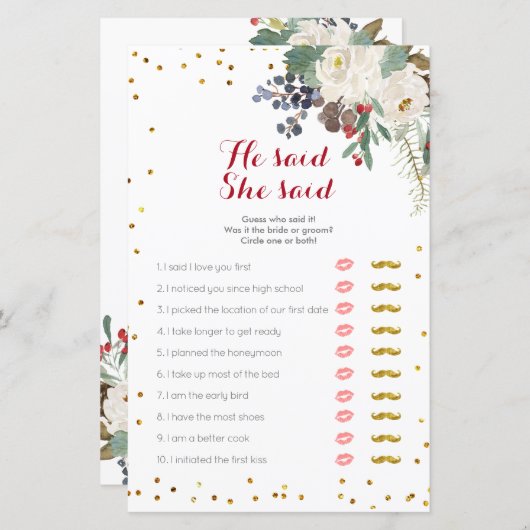 Weiße Flora Weihnachten Er sagte, sie sagte Game C (Vorne/Hinten)