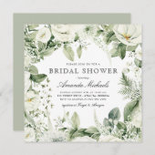 Weiße Flora Wintergrün Rustikales Brautparty Einladung (Vorne/Hinten)