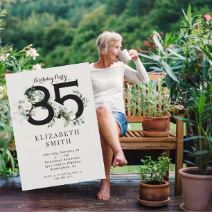Weiße Floral-Creme 85. Geburtstagsfeier  Einladung