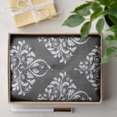 Weiße Floral Damask auf Grau Decoupage Seidenpapier (Geschenk)