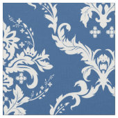 Weiße Floral Damaskus Custom Blue Background Stoff (Nahaufnahme)