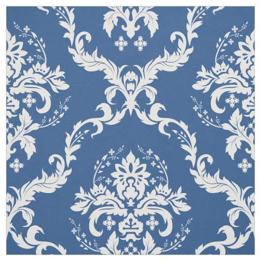 Weiße Floral Damaskus Custom Blue Background Stoff (Muster)