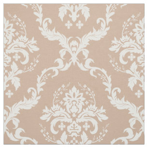 Weiße Floral Damaskus Custom Tan Background Stoff