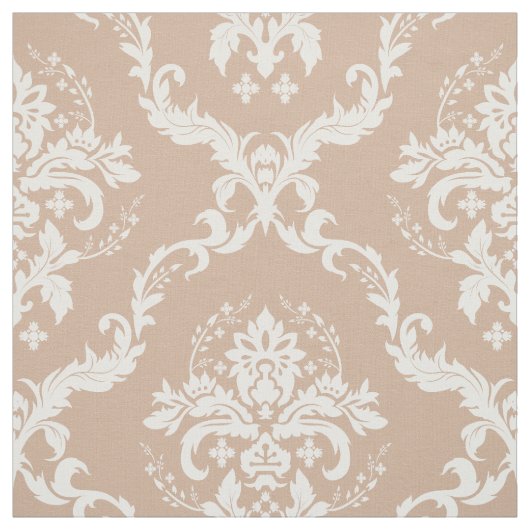 Weiße Floral Damaskus Custom Tan Background Stoff (Muster)