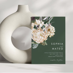 Weiße Floral Dunkelgrüne Casual-Hochzeit Einladung