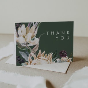 Weiße Floral   Dunkelgrüne Dankeskarten Dankeskarte