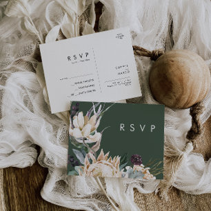 Weiße Floral Dunkelgrüne Hochzeits-RSVP-Postkart Postkarte