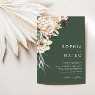 Weiße Floral Dunkelgrüne Hochzeitseinladung Einladung