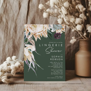 Weiße Floral Dunkelgrüne Wäsche-Brautdusche Einladung