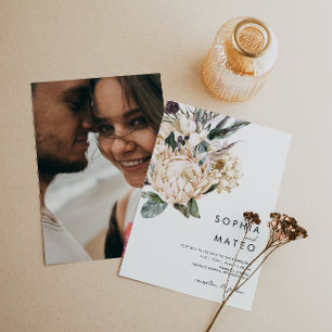 Weiße Floral Hochzeitseinladung mit lässigem Fot Einladung