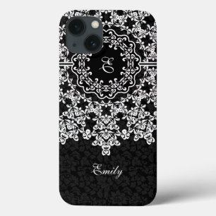 Weiße Floral Lace Black Damasks monogramiert Case-Mate iPhone Hülle