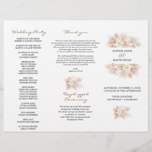 Weiße Floral Pampasgras Dreifach-Hochzeitsprogramm Flyer