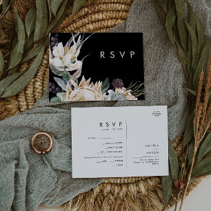 Weiße Floral Schwarze Menüauswahl RSVP-Karte Postkarte