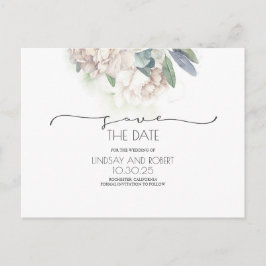 Weiße Floral Soft Save the Date Vintag Ankündigungspostkarte