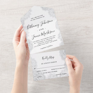 Weiße florale Alles-in-Einem-Hochzeitseinladung All In One Einladung
