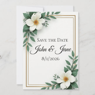 Weiße Florale benutzerdefinierte "Save the Date" Einladung
