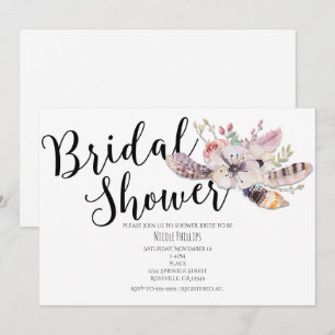 Weiße florale Boho-Chic-Einladungen zur Brautparty Einladung