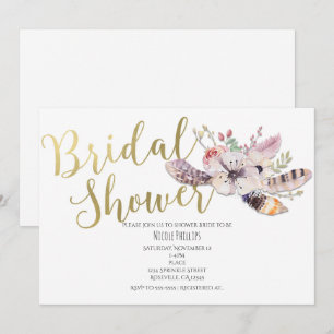 Weiße florale Boho-Goldene Hochzeitseinladungen Einladung