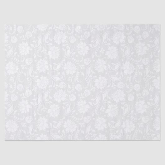 Weiße, florale Damasken im hellgrauen Hintergrund Seidenpapier (Vorderseite)
