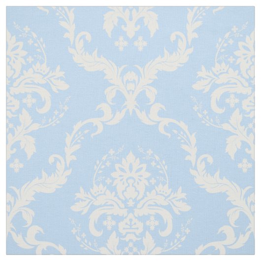 Weiße, florale Damasken mit hellblauem Hintergrund Stoff (Muster)