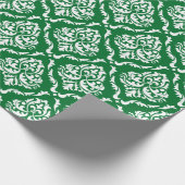 Weiße, florale Damaskus-Muster auf grün Geschenkpapier (Ecke)