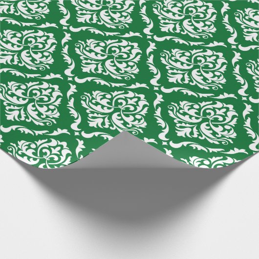 Weiße, florale Damaskus-Muster auf grün Geschenkpapier (Ecke)