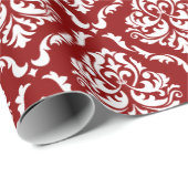 Weiße, florale Damaskus-Muster auf roter Seite Geschenkpapier (Rolleneckpunkt)