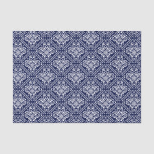Weiße florale Damaststoffe und blauer Hintergrund Seidenpapier