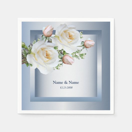 Weiße florale elegante blaue Grau Serviette (Vorderseite)