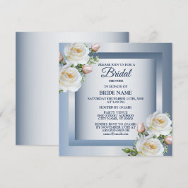 Weiße florale elegante blaue graue Brautparty Einladung