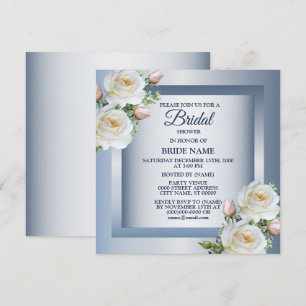 Weiße florale elegante blaue graue Brautparty Einladung