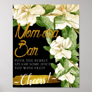 Weiße florale elegante Mimosa-Bar-Schilder Poster