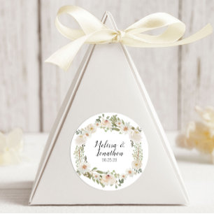 Weiße Florale Elegante Romantische Hochzeit Runder Aufkleber