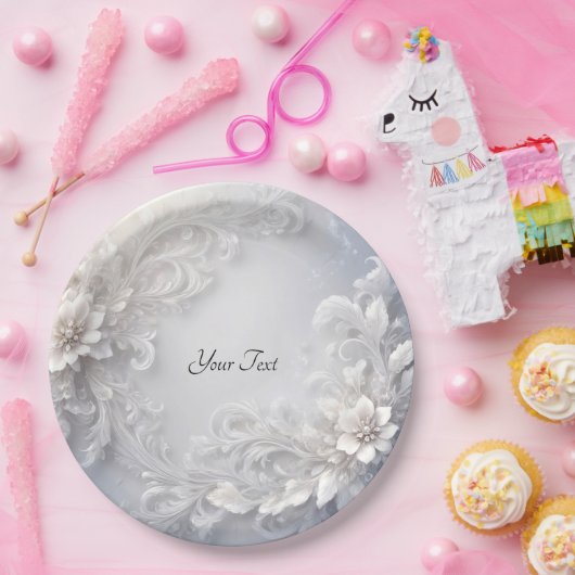 Weiße, florale Geblüht Papierplatte Pappteller (Party)