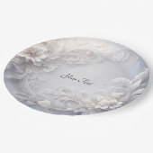 Weiße, florale Geblüht Papierplatte Pappteller (Schrägansicht)