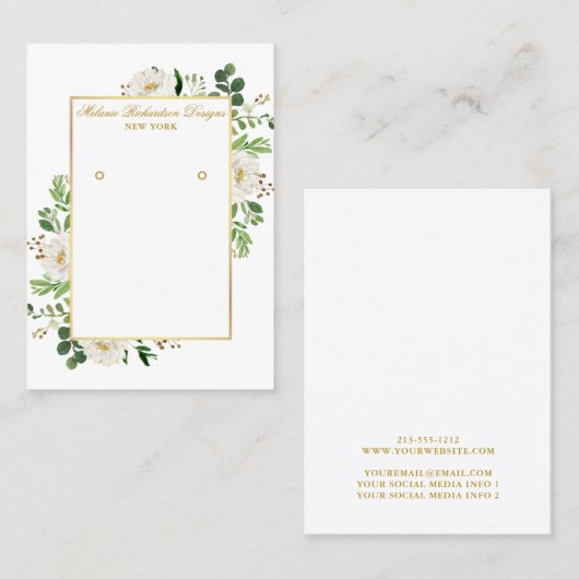 Weiße, florale Goldverdienstkarte Visitenkarte (Vorne/Hinten)