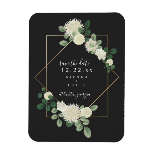 Weiße, florale, graue Hochzeit rettet das Datum Magnet (Vertikal)