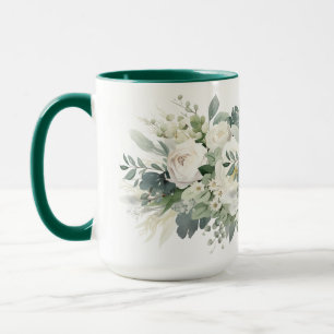 Weiße florale Grünpflanzen Botanische Wasserfarben Tasse