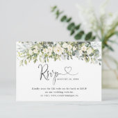 Weiße Florale Hochzeits-Website QR Code RSVP Karte (Stehend Vorderseite)