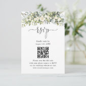 Weiße florale Hochzeits-Website QR Code RSVP  Karte (Stehend Vorderseite)