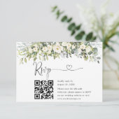Weiße Florale Hochzeitswebsite QR Code RSVP Karte (Stehend Vorderseite)