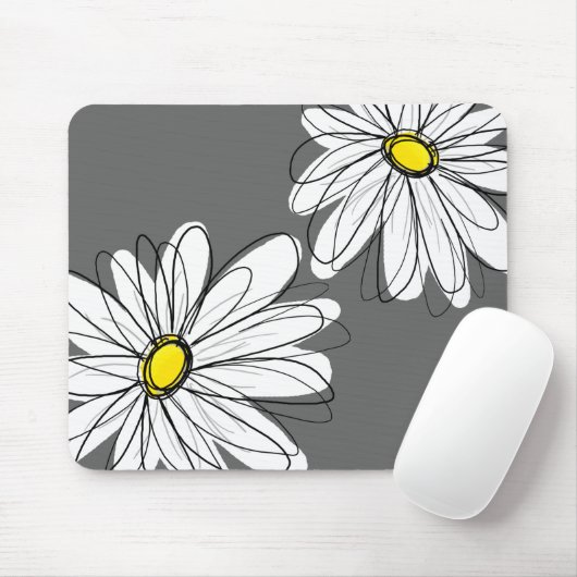 Weiße, florale Muster in gelbem Grau Mousepad (Mit Mouse)