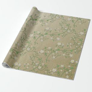 Weiße florale Ranke auf goldenem Geschenkpapier