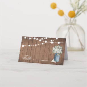 Weiße, florale, rustikale, elegante Lichter Holz H Platzkarte