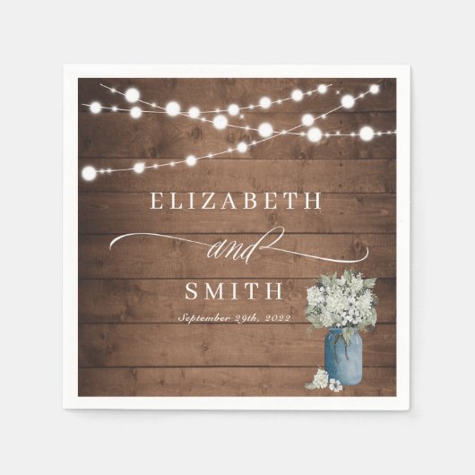 Weiße, florale, rustikale, elegante Lichter Holz H Serviette (Vorderseite)