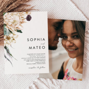 Weiße florale traditionelle Foto-Hochzeitseinladun Einladung