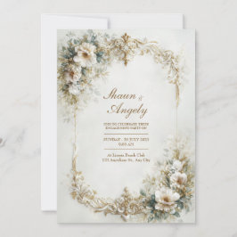 Weiße Florale und goldene barocke Schwung-Hochzeit Einladung