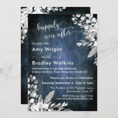 Weiße florale Wasserfarbe Blau glücklich je nach Einladung (Vorne/Hinten)