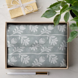 Weiße Floralsilhouette auf gedämpftem Salbeigrün Seidenpapier